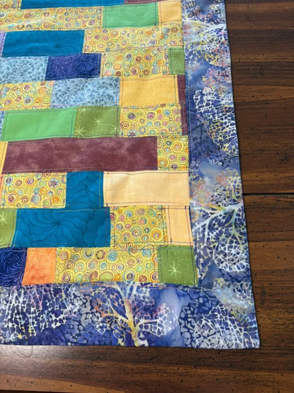 Colorful Table Runner, Crazy Crumb Quilt Runner, Patchwork Rainbow Runner